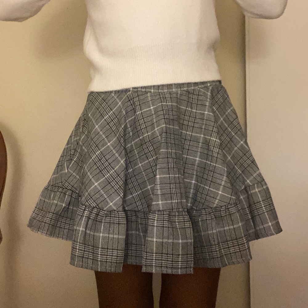 Gray plaid j-fashion mini skirt